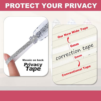 Refillable Correction Tape Pen, Privacy Tape Design, 6M | 3PCS with 3 Refills, Retractable Design, Prevents Show-Through on Double-Sided Documents, School Supplies, Office Supplies