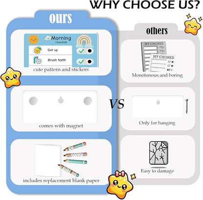 2PCS Magnetic Visual Chore Chart for Kids, Schedule Checklist for Kids, Kids to Do Task (1 Morning Checklist Boards, 1 Bedtime Checklist Boards) (Blue)