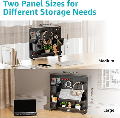 PEGZONE Clamp-on Desk Pegboard, Desk Organizer for Office Gaming Home, Magnetic Metal Peg Board with 10 Accessories, Privacy Panel for Office, 16.5" x 12.6", Medium, Black