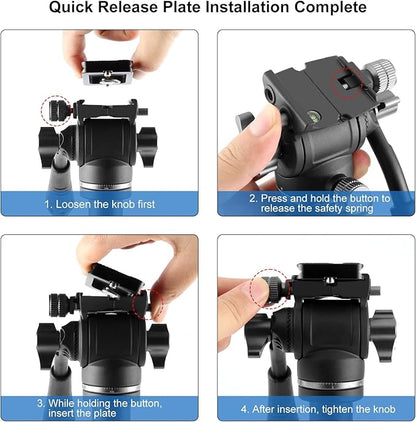 PULUZ 64"/164cm Video Tripod, Metal Camera Tripod with 360°Fluid Drag Head, Quick Release Plate Compatible with Canon Nikon Sony and Other DSLR Camera Camcorder for Photography/Videography