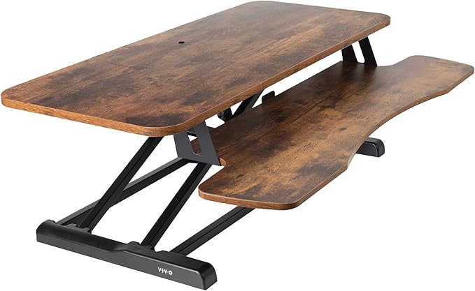 VIVO 36 inch Desk Converter, K Series, Height Adjustable Sit to Stand Riser, Dual Monitor and Laptop Workstation with Wide Keyboard Tray, Rustic Vintage Brown Top, Black Frame, DESK-V036KN