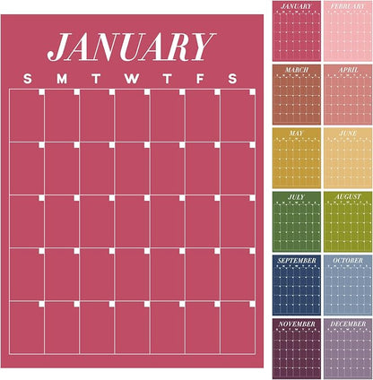 12 Pcs Colorful Undated Calendars 16‘'x 20‘' Large Erasable Wall Calendar 12 Month Classroom Dry Ease Reusable Planning Yearly Rainbow Blank Planner for Office Home Educational Room Back to Study