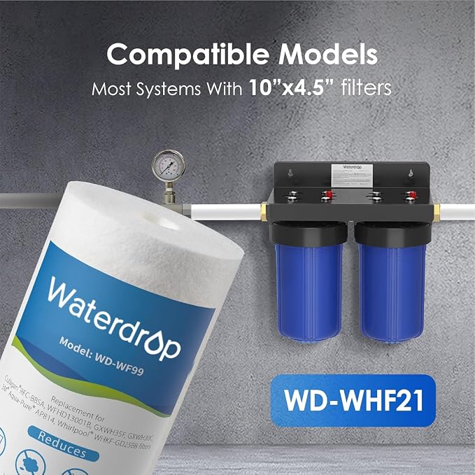 Waterdrop WF99 Whole House Water Filter Replacement, Reduces Sediment | Compatible with Pentair® Pentek DGD-5005, GE® GXWH40L, GXWH35F, Culligan® RFC-BBSA, 3M® Aqua-Pure® AP810, 5 Micron, Pack of 2