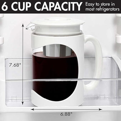 Primula Burke Deluxe Cold Brew Iced Coffee Maker, Comfort Grip Handle, Durable Glass Carafe, Removable Mesh Filter, Perfect 6 Cup Size, Dishwasher Safe, 1.6 qt, White