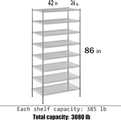 Regal Altair 24" Deep x 42" Wide x 86" Height Wire Shelving Kit | 8-Tier | NSF Commercial Storage Rack Unit