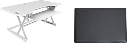 Rocelco 46" Large Height Adjustable Standing Desk Converter with Anti Fatigue Mat BUNDLE - Quick Sit Stand Up Triple Monitor Riser - Retractable Keyboard Tray - White (R DADRW-46-MAFM)