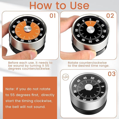 6 Pcs 60 Minute Visual Kitchen Timer Small Classroom Timers with Loud Alarm Stainless Steel Mechanical Timers for Classroom Desk Teaching Chef Countdown Egg Baking Office Cooking(Black)