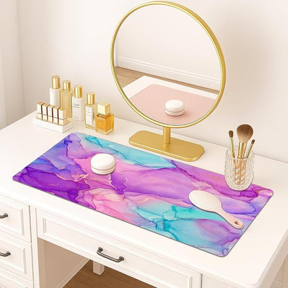 Britimes Purple Blue Marble Desk Mat Golden Painting Deak Pad Non-Slip PU Leather Large Keyboard Mouse Pad Office Desktop Accessories for Office,Work,Home Decor(31.5"X15.7")