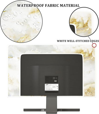 Baocicco White Gold Waterproof TV Display Screen Cover with Abstract Texture Marble Design 75 Inch Television Covers Sleeve Compatible with LCD LED PC Desktop and Home Hanging TV