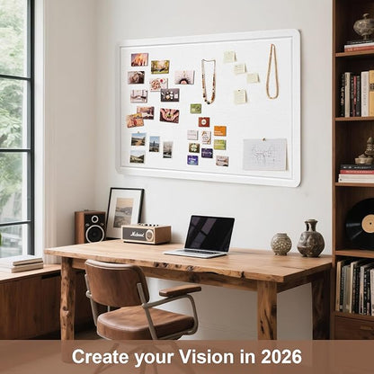 Large Vision Board 48x36, Thicken Felt Pin Board for Home Office Studio and Creative Planning with 20 Pushpins and 20 Postcards, White