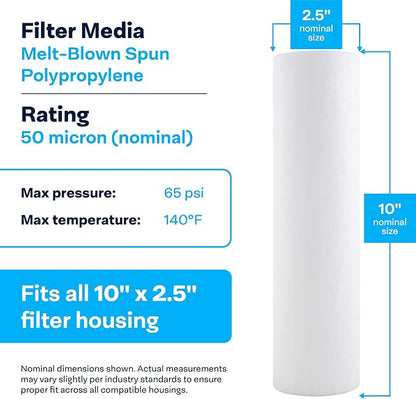 SpiroPure SP-P50 10x2.5 50 Micron Sediment Water Filter SDC-25-1050 24 Pack