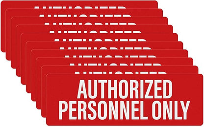 Anobell 10 Pack Authorized Personnel Only Sign Self Adhesive 9 × 3 Inch Waterproof Peel Stick Red Vinyl Safety Sticker for Business Warehouse Office Vehicle