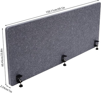 Clamp-on 60" x 24" Desk Divider Privacy Panel for Office Privacy Sound Absorbing Screen Acoustic Partition Divider Stand Up Desktop Divider Portable Cubicle Panel, Grey