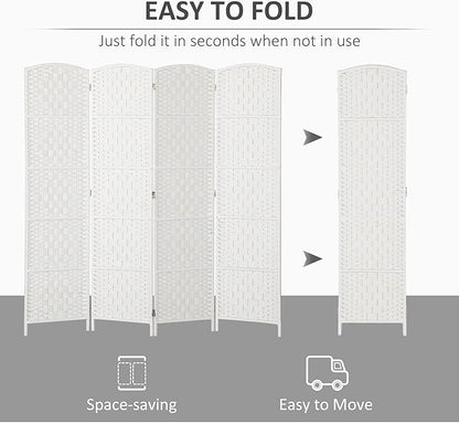 HOMCOM Room Divider, 4 Panel Folding Privacy Screen, 6FT Tall Portable Wicker Weave Partition Wall Divider for Bedroom, Home Office, White