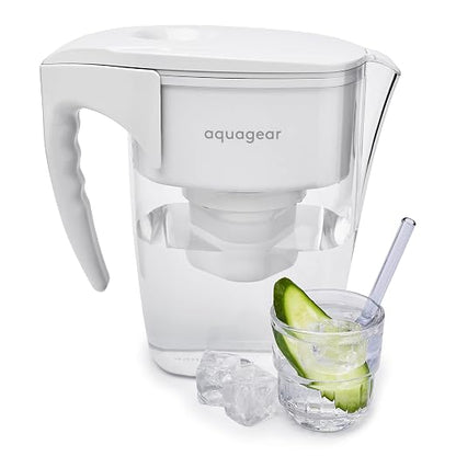 Aquagear 1 Year of Water Bundle – Water Filter Pitcher and Extra Replacement Filter – Lead, Chlorine, PFOA/PFOS, Microplastics Filter, 10 Cup, 120 Gallon Filter Life