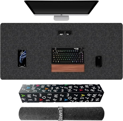 Large Felt Desk Mat,39.4''x19.69'' Non-Slip Desk Mat,Desk Pad Protector for Keyboard, Computer,Desk Accessories for Home and Office,100x50CM Full Desk Mouse pad (Dark Grey)