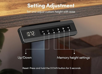 FEZIBO 63 x 28 Inch Deeper Height Adjustable Electric Standing Desk with Double Drawers, Sit Stand Up, Home Office Computer Desk with 4 Height-Adjustable Feets & 2 Hooks, Black Frame/Rustic Brown Top