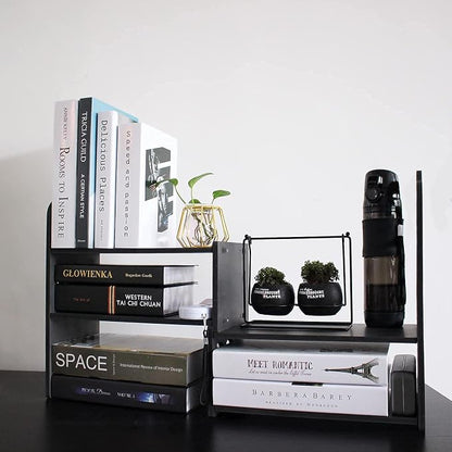 YGYQZ Adjustable Desktop Shelf Organizer, 3-Tier Expandable Desk Shelf, Black