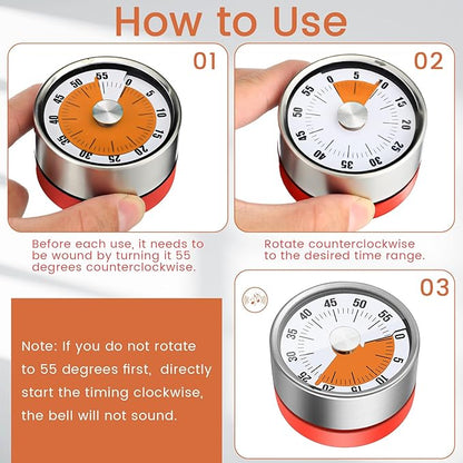 6 Pcs 60 Minute Visual Kitchen Timer Small Classroom Timers with Loud Alarm Stainless Steel Mechanical Timers for Classroom Desk Teaching Chef Countdown Egg Baking Office Cooking(Red)