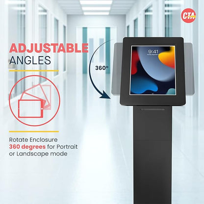 CTA Digital Locking Kiosk & Enclosure – Premium Locking Floor Stand Kiosk with Universal Security Enclosure - Storage and Cable Management for Retail POS - Ordering Screens & More Black (PAD-PARAFPE)