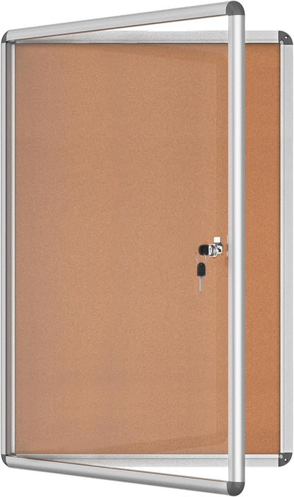 Mifuro 36"x24" Enclosed Bulletin Board, Lockable Weather-Resistant Aluminum Cork Noticeboard for School & Office, Silver Frame w/Cork