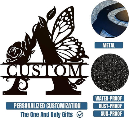 Personalized Custom Letter Name metal Signs,Custom Black Letter Monogram Wall Art Decor,Metal Signs Plaques Outdoor wall Decorative Signage (A)