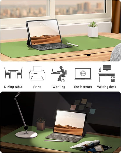 YSAGi Leather Desk Protector, Office Mat, Large Mouse Mat, Non-Slip PU Leather Blotter, Laptop Desk Pad, Waterproof Writing Pad for Office and Home (Leaf Green, 35.4" x 17")