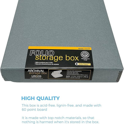 Lineco Folio Storage Box, Clamshell Design with Metal Edge. 11.5x17.5x1.75 Inches, Archival Boxboard, Preserve Photos, Cards, Magazines, Documents, Art, Ephemera, Family Records, Gray, Pack of 2