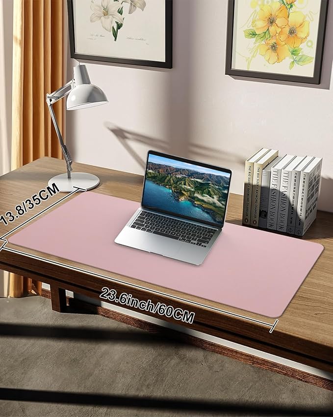 Pink Leather Desk Mat, Large Mouse Pad & Laptop Mat for Office & Home (23.6"x13.8")