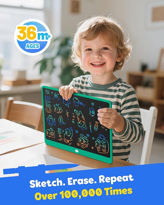 TEKFUN LCD Writing Tablet for Adults, Large Doodle Board, 16 Inch Colorful Drawing Tablet Writing Pad, Toddler Toys for 3 4 5 6 7 8 9 Year Old Girls Boys Teen, Birthday Gifts for Kids (Green)