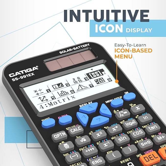 CATIGA SS-991EX Scientific Calculator with Advanced 550 Functions- Solar & Battery Powered, Multi-Function, High School & College Math, Trigonometry, Statistics, Algebra, Durable, Large Display