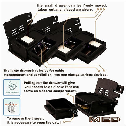MED Wood Phone Docking Station – Nightstand Desk Organizer for Phone, Watch, Wallet & Tablet – Gift for Men, Husband, Dad & Women – Wooden Charging Stand with Key Holder (Black, Model 3)