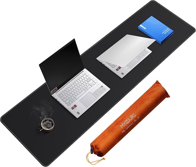Mydours 59" x 15.7" Oversized PU Leather Desk Mat with Anti-Slip Suede Backing, Waterproof Surface, Black - Massive Workspace for Laptop, PC, and Accessories, Desk Cover for Office, Home, and Gaming