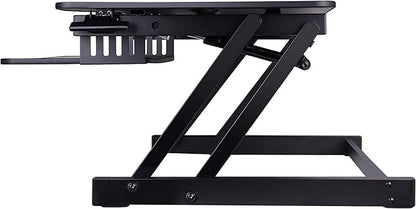 Rocelco 32" Height Adjustable Standing Desk Converter - Slide Out Retractable Keyboard Tray - Sit Stand Up Double Monitor Riser - Dual Piston Lift Assist Tabletop Computer Workstation - Black (R ADRB)