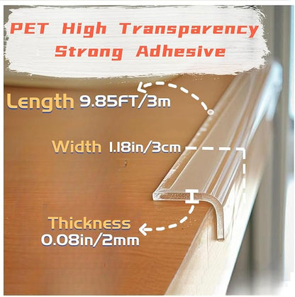 Clear Self Adhesive Edge,1.18in Width x118.2in Length,(3cmx3m) Self-Adhesive Table Edge Guard,Sharp Edge Wrap Cover Tape，Furniture Corner Protectors (thk: 2mm)