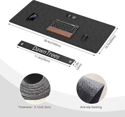Large Felt Desk Mat,39.4''x19.69'' Non-Slip Desk Mat,Desk Pad Protector for Keyboard, Computer,Desk Accessories for Home and Office,100x50CM Full Desk Mouse pad (Dark Grey)
