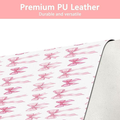 Britimes Pink Ribbon Bow Desk Mat Cute Girl Deak Pad Non-Slip PU Leather Large Keyboard Mouse Pad Office Desktop Accessories for Office,Work,Home Decor(31.5"X15.7")