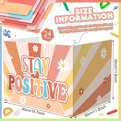 Honoson 24 Pcs Bulk Inspirational Privacy Folders for Students Cardboard Test Privacy Boards Motivational Words Desk Dividers Shield for Classroom School Study Supplies, 6 Styles(Groovy)