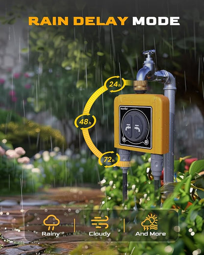 RAINPOINT WiFi Water Timer with Brass Inlet, 2 Outlets Sprinkler Timer,Automatic Irrigation System Controller, APP & Voice Control, Irrigation by Weather/Quantity/Soil Moisture