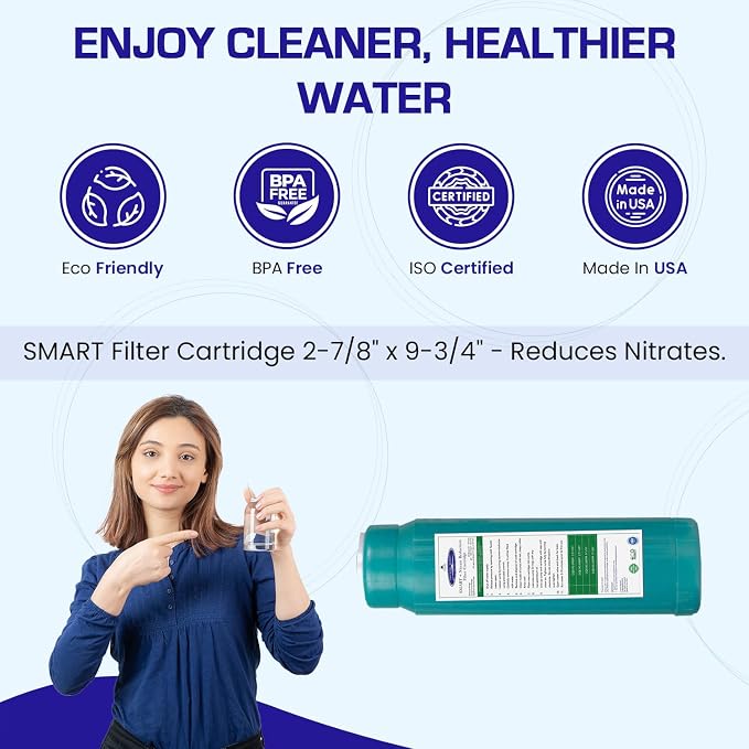 Crystal Quest Nitrate Removal + SMART Filter Cartridge 2-7/8" x 9-3/4" - Reduces Nitrates, Fits Reverse Osmosis & Whole House Systems, Long-Lasting, Easy Installation, Heavy-Duty Water Filtration