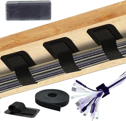 Ulinca Cable Management Under Desk,Up to 15 Cord,Enhanced Wire Holder. Cord Organizer,Reusable Cord Holder Organizer for Cable Hider Clips Under Table, 40 Pair+2 roll of Velcro Ties (Black, 40 Pair)