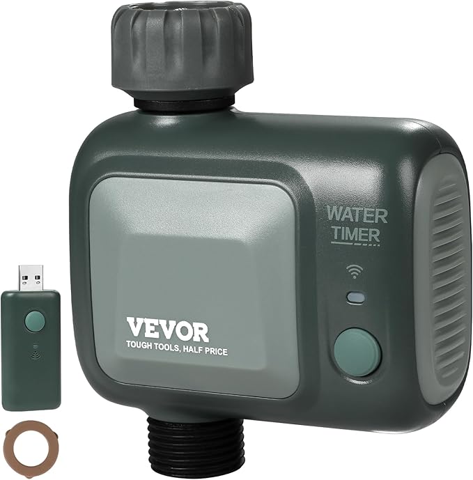 VEVOR WiFi Sprinkler Timer, Single Outlet, Smart Hose Faucet Water Timer with Brass Inlet, APP Control via 2.4Ghz WiFi or Bluetooth, Voice Control with Alexa Google Assistant, IPX6 for Yard Watering
