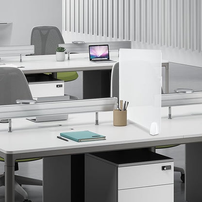 GOOFCXO 4 Pcs Desk Divider Privacy Panel 23.6 x 15.8 Inch Counter Desk Acrylic Panel Holder Free Standing Privacy Shield Work Station Desk Divider Partition for Offices Schools Call Centers (Frosting)