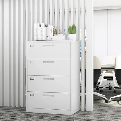 Fesbos Lateral File Cabinet with Lock, 4 Drawer Large Metal Filing Cabinet,Home Office Lockable Storage Cabinet for Hanging Files Letter/Legal/F4/A4 Size-Assembly Required
