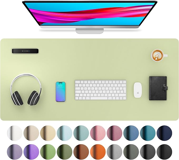 Aothia Leather Desk Pad Protector, Mouse Pad, Office Desk Mat, Non-Slip PU Leather Desk Blotter, Laptop Desk Pad, Waterproof Desk Writing Pad for Office and Home (Grass Green, 36" x 17")