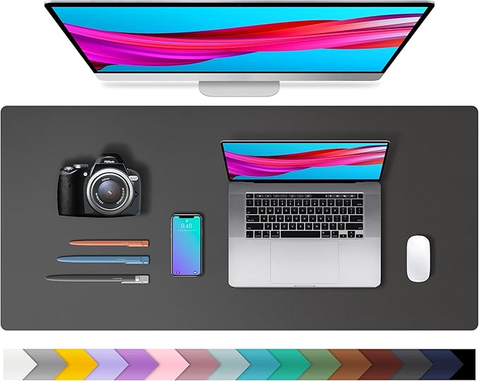 Aothia Leather Desk Pad Protector, Mouse Pad, Office Desk Mat, Non-Slip PU Leather Desk Blotter, Laptop Desk Pad, Waterproof Desk Writing Pad for Office and Home (Gray,36" x 17")