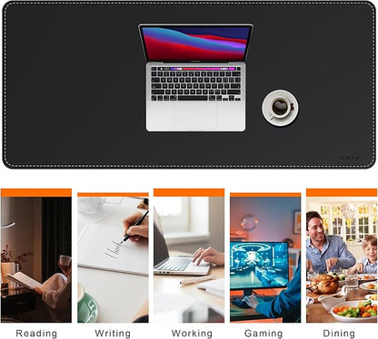 Mydours Large Desk Mat 51.2" x 23.6", PU Leather Surface for Smooth Mouse Control, Office Desk Blotter with Scratch-Resistant Design, Extended Gaming Surface Spacious Laptop Coverage (Black)