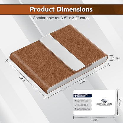 Business Card Holder with Ultra Slim Design, Business Card Case with Premium PU Leather, Suit Pocket Metal Card Holder for Women/Men, Magnetic Closure Quick Access Cards