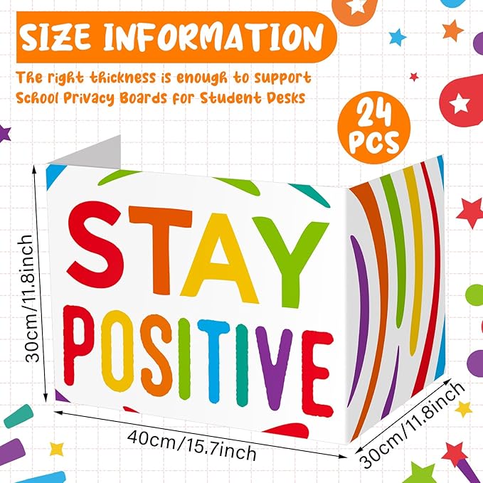 Honoson 24 Pcs Bulk Inspirational Privacy Folders for Students Cardboard Test Privacy Boards Motivational Words Desk Dividers Shield for Classroom School Study Supplies, 6 Styles (Gorgeous)