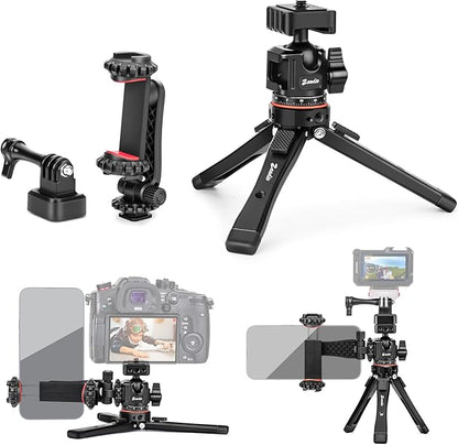Zeadio Heavy Metal Tripod Kit: 1/4" Screw Adapter Tripod Mount for Travel | Recording | Vlog & Camera | iPhone Vlogging Kit & Camera Stand with 360° Ball Head